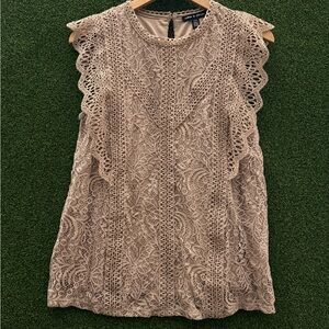 Cable & Gauge Beige Crochet Lace Cap Sleeve Blouse